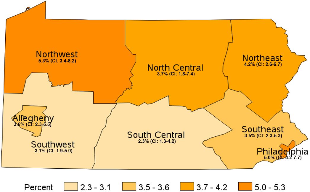 Considered to be Lesbian, Gay or Bisexual, Pennsylvania Health Districts, 2017